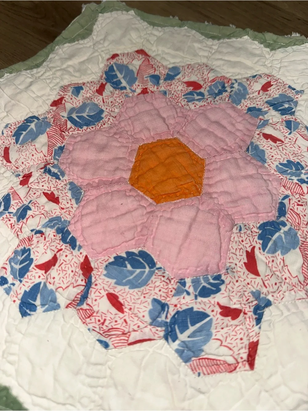 Handmade Floral Hexagon Quilt placemats,made from cutter quilt.